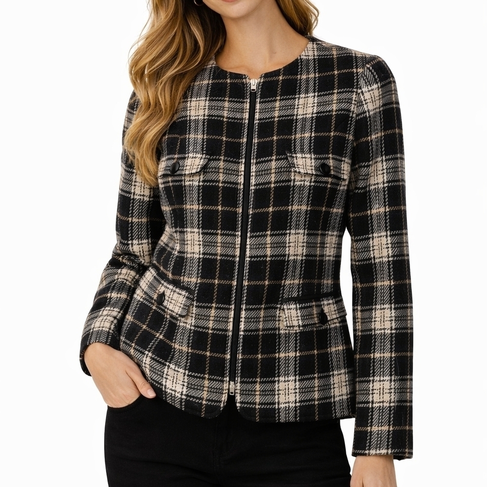 VTG KASPER & CO Plaid Wool Academia Zipper Petite Blazer 8